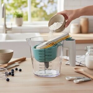 Favia Measuring Cup Set 9pc Multi Nested Space Saving with Funnel New